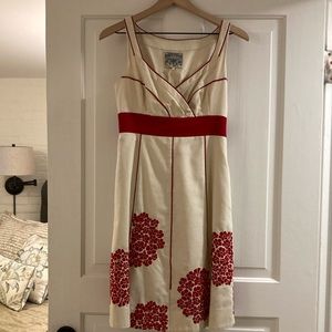 Anthropologie cream and red accent floral dress. Size 2